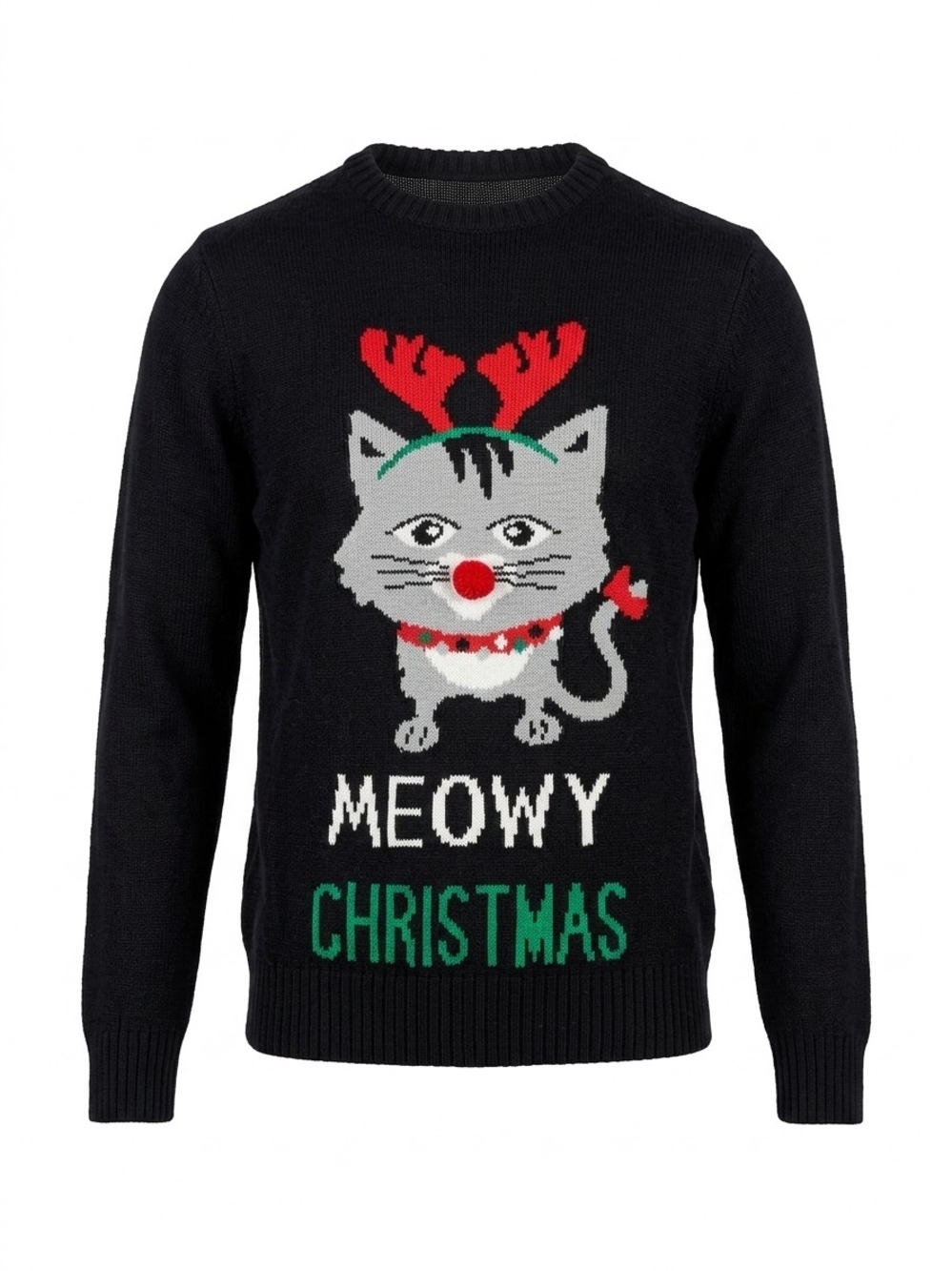 Holiday Cat "Meowy Christmas" Sweater - Black